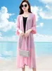 Damenblusen 2024 Chiffon-Cardigan Frauen Sommer Strand Koreanische Mode Kimono Schwarz Weiß Rot Grün Rosa Langes Blusenshirt