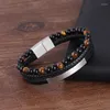 Bracelets de charme XiongHang 3 couches bon bracelet en cuir tissé 6mm perles de pierre aimant en acier inoxydable mat pour les femmes