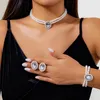 Colar brincos conjunto multicamadas imitação pérola corrente pulseira para mulheres casamento nupcial jóias acessórios