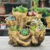 Kits de resina vaso de flores simulação criativa madeira verde planta vaso pequeno desktop decoração para casa ao ar livre jardim artesanato