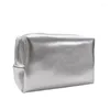 Cosmetic Bags Travel Bathroom Lipstick Organizer Storage Makeup Bag Toilet Pouch Fashion Silver Soft Leather Semicircle