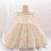 女の子のドレスファッションベビーフラワーキッズチュールプリントプリンセス服幼児1歳の誕生日バプテスマサマーコスチューム12m 24m