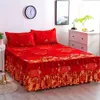 Spódnica łóżka 1PCS Koronki Elastyczne dopasowane podwójne łóżko z poduszkami Materacją Zestaw pościeli