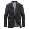 Hoo Mens Automn Fashion Denim Blazer Business Youth Youth Youth Handsome Denim Blazer 240313