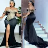 Plus -storlek Black African Aso Ebi Prom -klänningar för svarta kvinnor Mermaid Appliced ​​Spets High Split Eevning Formell klänning för speciella tillfällen andra recetion klänningar