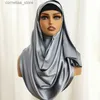 Bandanas Durag Bandanas Durag Large Size Silkly Stain Scarf Women Plain Foulard Femme Luxury Hijab Long Bandana Evening Party Dress Shawls and Wraps 2023 Y240325