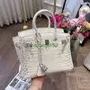 BK Crocodile Bags Trusted Luxury Handtas Krokodil Patroon Platinum Bag Echte lederen Womens Bag 2024 Nieuwe Europese en American Fashion Co hebben Logo HBCE