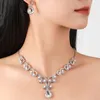 Halsbandörhängen Set 2024 Fashion Crystal Blue Rhinestone Wedding Bridal Women Statement Water Drop Pendants Earring