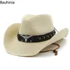 Wide Brim Hut Bucket Hats Bauhinia New Strow Western Herren Cowboy Hut Sommer Outdoor Strand Sonnenhut Sombrero Hombre J240325