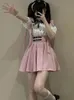 Japonais Lolita taille haute Mini Jupe à bretelles Y2k esthétique douce femmes solide Streetwear gothique Jk Saia Feminina Harajuku Jupe 240314
