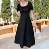 Party Dresses Fashion Short Sleeve Summer Dress for Women 2024 Elegant White Black Square Collar High midja MIDI 20247