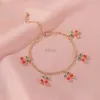 Chain Fashionable Charm Red Cherry Gold Chain Bracelet Womens Gold Adjustable Bracelet Ankle Jewelry Party Gift 24325