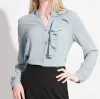 Koszulki damskie Bluzki jesień wiosna moda biuro panie niebieskie granatowe marszczenia długoterminowe kardigan bluzka szyfonowa szczupła luźna dla kobiet Dro OT14B