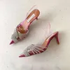 2024 Aquazzura High Quaity Designers Hees Womens Sandas Red Bottoms Party Wedding Dress Shoes Hee Sexig Back Strap 100% Eather Soe Hees Crysta Bucke