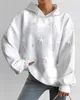Kvinna långärmad lös hoodie dragkammare design daglig bomullsstjärna texturerad casual huvtröja för kvinnor 240309