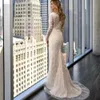 Champagne Said Mermaid Mhamad Wedding Dresses Bride Gown Deeep V Neck Long Sleeves Lace Appliques Bridal Gowns Plus Size Overskirts Detachable Train s