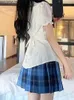 Conjuntos de roupas uniforme cosplay bonito plissado japonês coreano doce escola xadrez menina camisa branca mulheres e kawaii conjunto anime