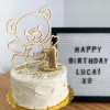 Calligraphy Bear Baby Shower Cake Topper Custom Name, Wooen Happy Birthday Bear Cake Topper, spersonalizowane przyjęcie do dekoracji ciasta