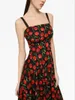 Casual Dresses Jamerary Fashion Runway Red Cherry Dress for Women Summer Straps A Line Holiday Beach Midi Long Lady