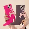Mobiele telefoons cartoon cartoon schoenen met hoge hakken bowknot laarzen schattige 3D-hoes voor iPhone 14 13 12 11 Pro Max schokbestendig zachte siliconen bubbel telefoonhoes H240326