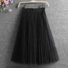 Skirts Tulle Womens 2023 Summer Long Maxi Skirt Female Elastic High Waist Pleated Tutu Sun Black Gray Pink