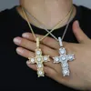 Lodowe Bling Cross Wisiant Naszyjnik Srebrny Kolor 5a Okrągły sześcienne Cyrronia Charms for Men Men Hip Hop Biżuteria 240311