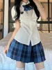 Kläder sätter enhetlig cosplay söt veckad japansk koreansk söt skola rutig tjej vit skjorta kvinnor och kawaii set anime