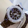 Diamentowe zegarki słynne marka Black Ceramic Watch Women Pasek Kobiet Na rękę Rhinestone Rhinestone Watch Watches 201204275s
