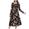 Vestidos casuais moda feminina sexy em torno do pescoço plissado manga longa alta wasit tie feminino elegante floral impressão maxi vestidos 2024