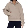 Hoodies femininos oversized solto manga longa com capuz meio zip pulôver camisolas com bolsos 2024 primavera outono preto cáqui roupas