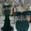 2024 Plus Size Aso Ebi Prom Dresses For Black Women Hunter Green Evening Gowns Off Shoulder Beaded Lace Tassel Beading Formal Birthday Dresses Reception Gown AM587