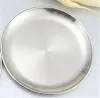 Embossing High Quality Korean 304 Stainless Steel Round Steak Plate Tray Single Layer Hairline Finish Mirror Steak Tray Bbq Tableware Dish