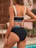 Vrouwen Badmode Vrouwelijke Bikini 2024 Vrouwen Hoge Taille Bikini Sets Sexy Sportieve Tweedelige Badpak Zwart Uitgesneden Badpak Beachwear