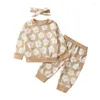 Kledingsets Peuter Baby Meisje Valentijnsdag Outfit Hartprint Sweatshirt met ronde hals en broek Hoofdband Set Lentekleding voor baby's