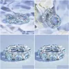 Cluster Rings Fl Blue Crystal Aquamarine Gemstones Diamonds Trendy Lace Edge For Women 18K White Gold Filled Fine Jewelry Bands Drop D Otvfc