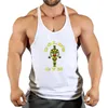 Men Summer Print Workout Tank Tops Gym Workout Shirt Y-Back Sleeveless Muscle Fitness Bodybuilding Training Fashion Sports Shirt 240312