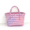 Evening Bags Plastic Woven Handbag Colorful Basket Color Matching Vegetable Bag Beach Women's