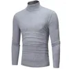 Herr t-skjortor turtleneck t-shirt höst våren casual långärmad grundläggande botten skjorta mode fasta färg smala passformar hög kvalitet