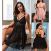 Fat MM grande taille sous-vêtements amusants brodé Perspective dos ouvert pyjama ensemble Sexy dentelle transparente chemise de nuit 7656 913164