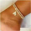 Anucletas MM Diy Gold Cape Cuban Link Cadina helada para mujeres Pulsera de tobillina de tobillina Jewelyryanklets de acero inoxidable Deli otvib