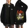 korn Rock Band Sweatshirts WORLD TOUR Hoodies Carto Vintage Metal Gothic Streetwear Zip Up Jackets Tops Fleece Oversized Coats D0in#