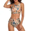 Damen-Badebekleidung, lila Blumen-Bikini-Badeanzug, sexy Mitternachtswald, hohe Taille, Bikini-Set, 2-teiliger grafischer Push-Up-Fitness-Badeanzug