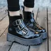 Casual Shoes Womens Gothic Rock Platform Retro Woman Motorcycle Ankle Boots Multi Buckle Zip Punk Black