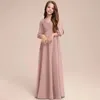 Meisjesjurken V-hals Vloerlengte Hofjurk met driekwart mouwen Chiffon rok Ballonbloem Alledaags model voor kinderen