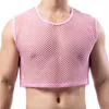 Heren Transparante Visnet Crop Top Sexy Mesh Hollow Out Tank Tops Gym Fitn Sleevel Hemdjes T-shirts Nachtclub Mini Vest 776G #