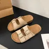 Dress Shoes Luxury Leather Sandals 2024 Summer Women's Mules Slippers Clogs Classic Buckle Cork