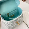 Mini Crossbody Bags Mulheres Designer de Moda Vanity Case Cosmetic Bag Handle Handbags 23S Novo Verão Azul De Lã Lady Tote Bags Woolen Cosmetic Bag 14x13cm
