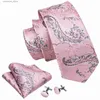 Nacke slipsar nacke slipsar rosa paisley siden blommiga män slips bröllop gåva barry.wang designer slips handduk manschettknappar set affär brudgum ln-6007 y240325