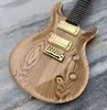 Guitarra elétrica chinesa, cor natural, top de bordo, hardware dourado, corpo e pescoço em mogno 2589