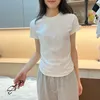 女性用コットンショルダーショートスリーブTシャツ夏のカジュアル用途のスリムフィットブラックスリミングベーシックスタイルベースシャツ